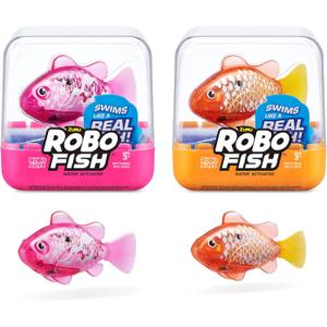 Robo Alive Robo Fish Robotic Swimming Fish (Pink + Golden) by ZURU Water Activated, Changes Color, Comes with Batteries, Series 3 (2 Piece Set)