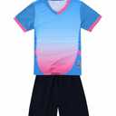 C2M Boys Soccer Jersey Sport Team Uniform Shirt and Shorts Kit for Kids 7-8 Years Azure Blue XXS