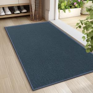 LEKEEPGO Door Mat 24"x36", Non Slip Door Mat Indoor Entrance, Rubber Backing Front Indoor Doormat Washable Absorbent Low-Profile Entryway Entry Resist Dirt Inside Door Mats, Cyan Blue