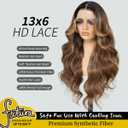 Synthetic Lace Front Wig 13x6 HD Lace Wig Highlight Brown Mix Blonde Body Wave 100% Futura Premium Wigs For Women 28 Inch Pre Plucked Ready Wear Wig Friendly Daily Party Use