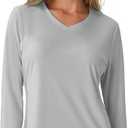 Women's Standard V-Neck UPF 50+ Long Sleeve Swim Rash Guard Shirt Quick Dry Lightweight Moisture Wicking (Gray, M)