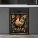 Rustic Farmhouse Rooster Dishwasher Magnet Cover,Vintage Rooster Wood Floral Magnetic Dishwasher Cover Vinyl Sticker,Fridge Door Cover Magnets Art Skin Panel Decal,Home Decor Decal,23"X26"