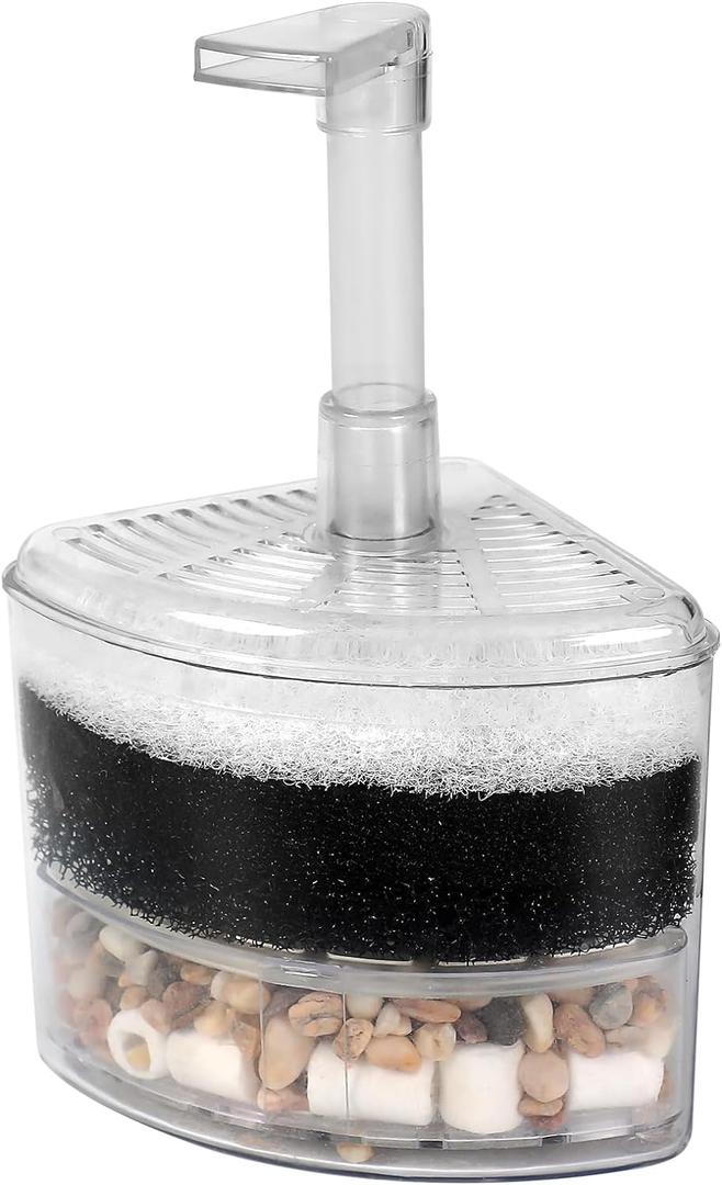 AQUANEAT Aquarium Air Driven Corner Sponge Filter, for Fry Shrimp Nano Fish Tank, with Multi Kinds of Filter Media (Small)