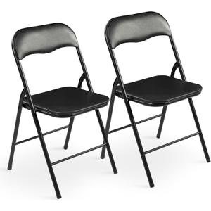 Elevon Folding Chairs 2 Pack, Padded Vinyl Cushion Chairs with Sturdy Metal Frame for for Home and Office, for Indoor and Outdoor Events, 300lb Capacity, Black