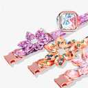 Rhinestone Dog Collar With Detachable Flower - Floral Pattern for Female Puppies, Small, Medium, Large (Orange Flowers, M)