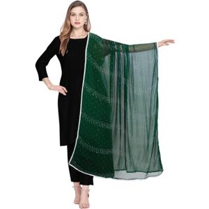 Chandrakala Dupatta for Women, Shawl Scarf Wrap Chunni (D289-P) (Free, Bottle Green)