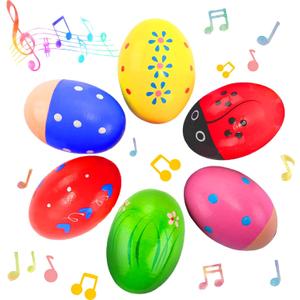 6 Pack Wooden Easter Egg Shakers, Percussion Musical Instruments for Toddlers 1-3 Year Old, Montessori Toys for Kids Boys Girls, Easter Basket Stuffers Fillers Party Favors Classroom Prize Supplies
