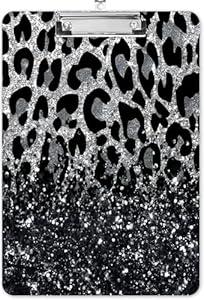 Fashion A4 Clipboard, Standard Letter Size 9" x 12.5", Decorative Wooden Clipboard with Low Profile Metal Clip for Office, School, Teachers, and Students, Luxury Black Leopard