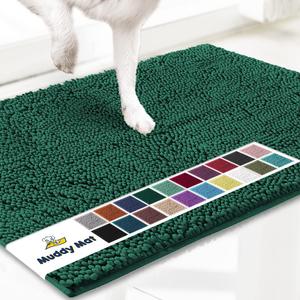 Muddy Mat Shown on TV  Super Absorbent Microfiber Dog Door Mat for Muddy Paws, Non-Slip Washable Pet Rug, Quick Dry Chenille Entryway Carpet, Machine Washable Indoor Outdoor mat, Dark Green 28"x18" (18" x 28")