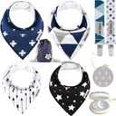 Dodo Babies Baby Bandana Drool Bib Set - 4pc Infant Bibs with 2 Pacifier Clips, Binky Case, Gift-Ready Bag - Soft Absorbent Cotton with Polyester Back - Adjustable Buttons to Fit 3-24 -Month Old Boys
