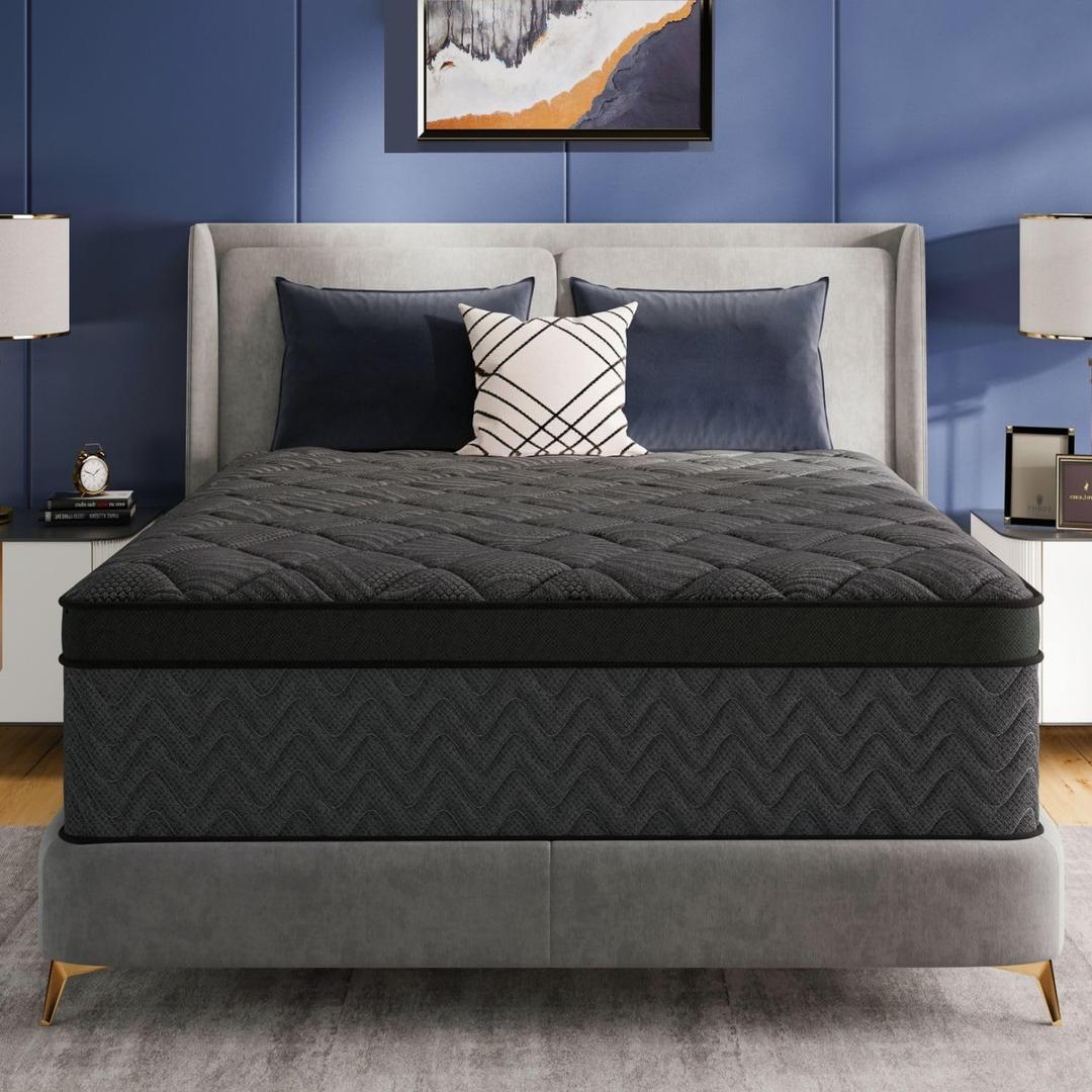 King Mattress, 12 Inch Luxury Hybrid King Size Mattress in a Box, Medium Firm Mattresses with Cooling Gel Memory Foam & Pocket Springs, Double Additional Support, 365-Night Trial