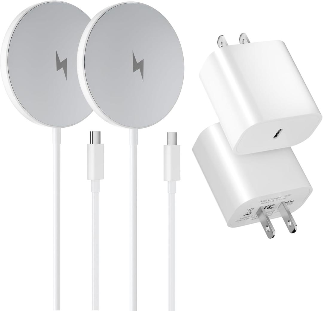 2 Pack Compatible with Apple MagSafe Charger, 15W Magnetic Wireless Charger Pad with USB C Fast Charging Blocks for iPhone 15/14/13/12 Series AirPods 3/2/Pro 2/Pro Mag-Safe Original Replacement