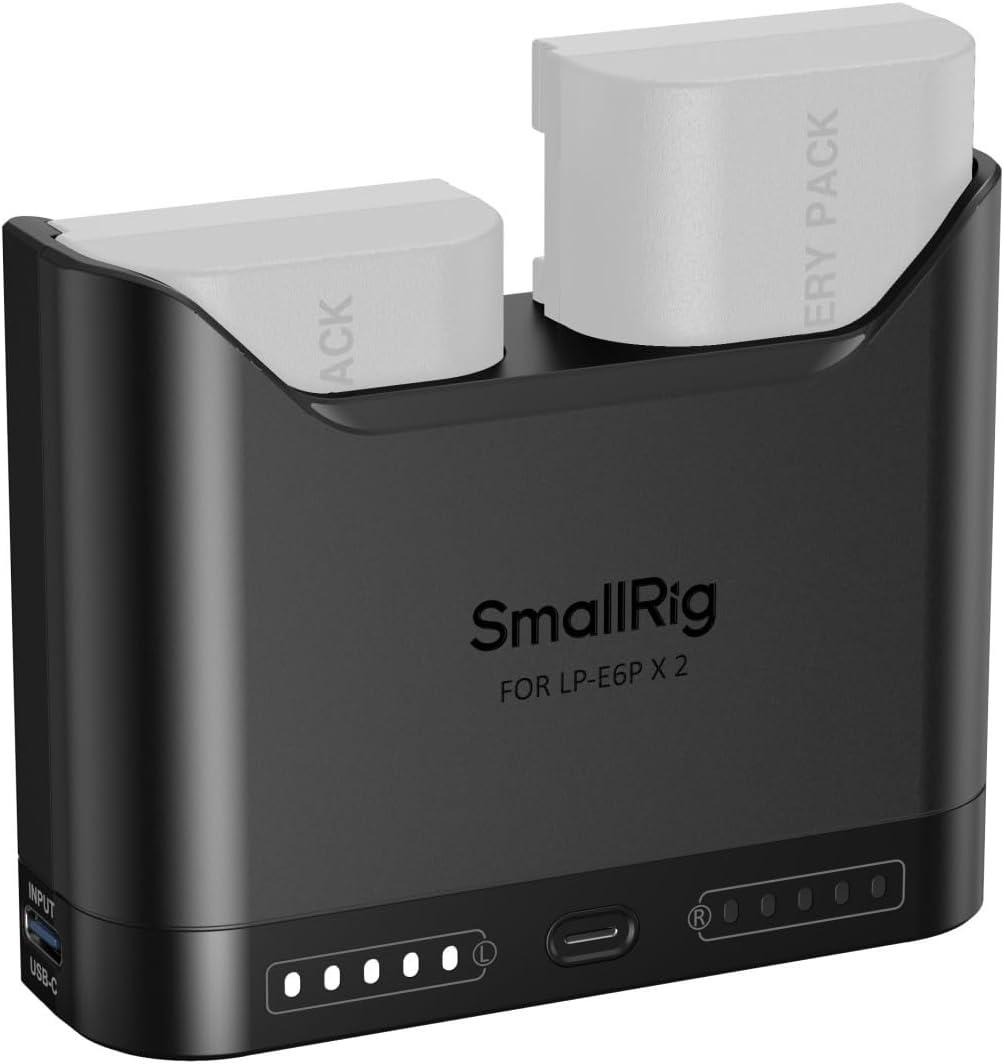SMALLRIG LP-E6P LP-E6NH LP-E6N LP-E6 Battery Charger for Canon, 2h Dual Slot Camera Charger, 22.5W USB-C Port, Full Compatible with Canon EOS R6 Mark III,R5 Mark II,R6 Mark II,C50,R5,R6,R7,5D Mark II