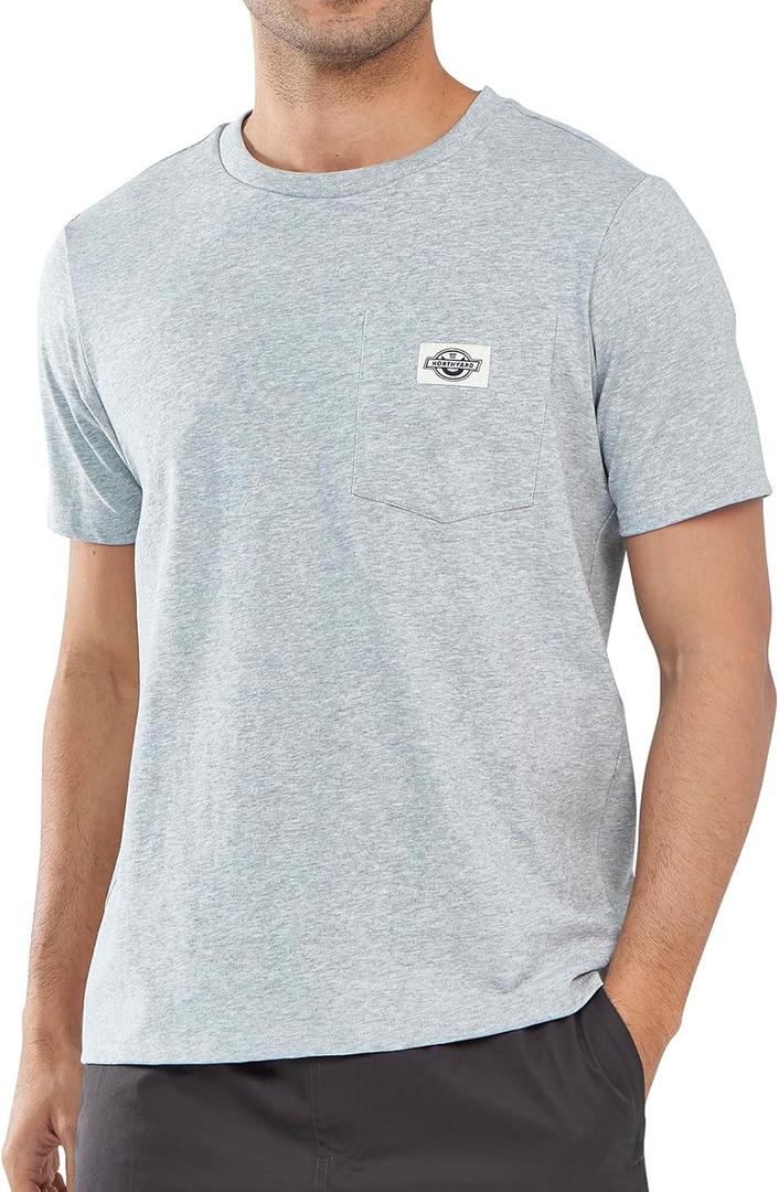 NORTHYARD Men's Cotton Shirts Heavyweight Short Sleeve Casual T-Shirts with Chest Pocket Work Wear (Gray, M)