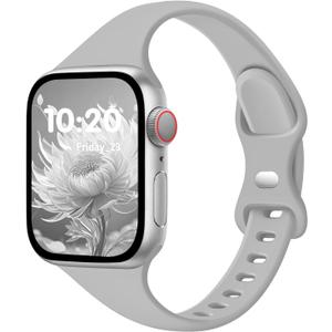 Slim Band Compatible with Apple Watch Bands 38mm/40mm/41mm/(42mm Series 11 10) for Women Men,Soft Thin Narrow Silicone Sport Strap Wristbands for iWatch Series 11 10 9 8 7 6 5 4 3 2 1 SE Ultra Gray