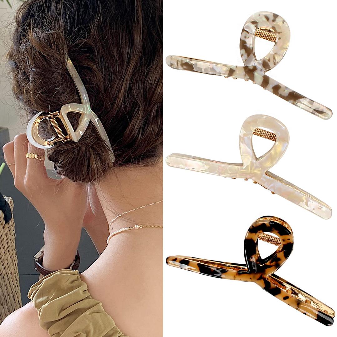 Big Butterfly Claw Hair Clips for Women - 4.5" Acetate & Metal Hair Accessories for Long, Thick Hair (3 Pcs)