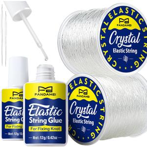 FANDAMEI Elastic String for Bracelets Making Kit, 1mm&0.8mm Clear Bracelet String, Stretchy String with 24g Jewelry Glue for Elastic String & 2 Beading Needles for DIY Necklaces, Bracelets & Jewelry