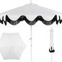 JONATHAN Y UMB1001 Collins 9 ft. Classic Cottage Tassel Market Patio Umbrella with Auto-Tilt, Crank, Wind Vent and UV Protection
