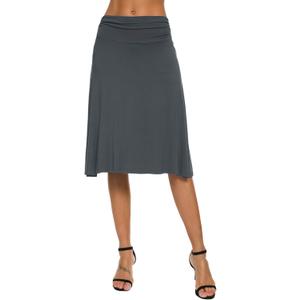 Women's Solid Stretch Ruched Waistband Flared Midi Yoga Skirt (Medium)