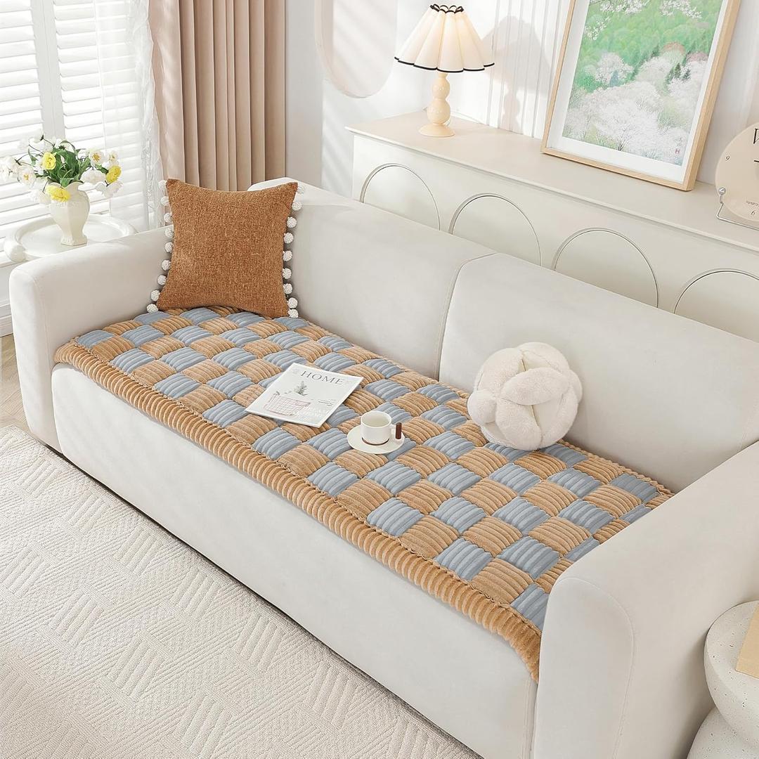 OstepDecor Faux Fur Couch Covers, Sofa Cover Washable, Super Soft Plush Couch Blanket Cover, Thick Cozy Sofa Slipcovers Furniture Protector for Couches and Sofas (27.6" x 70.9", Brown Grey)