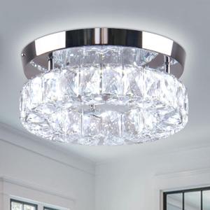 9.8" Crystal Flush Mount Ceiling Light Fixtures LED Round Mini Chandelier Light Fixture Ceiling Lamp for Kitchen Hallway Foyer 15 W 6000K Cool White