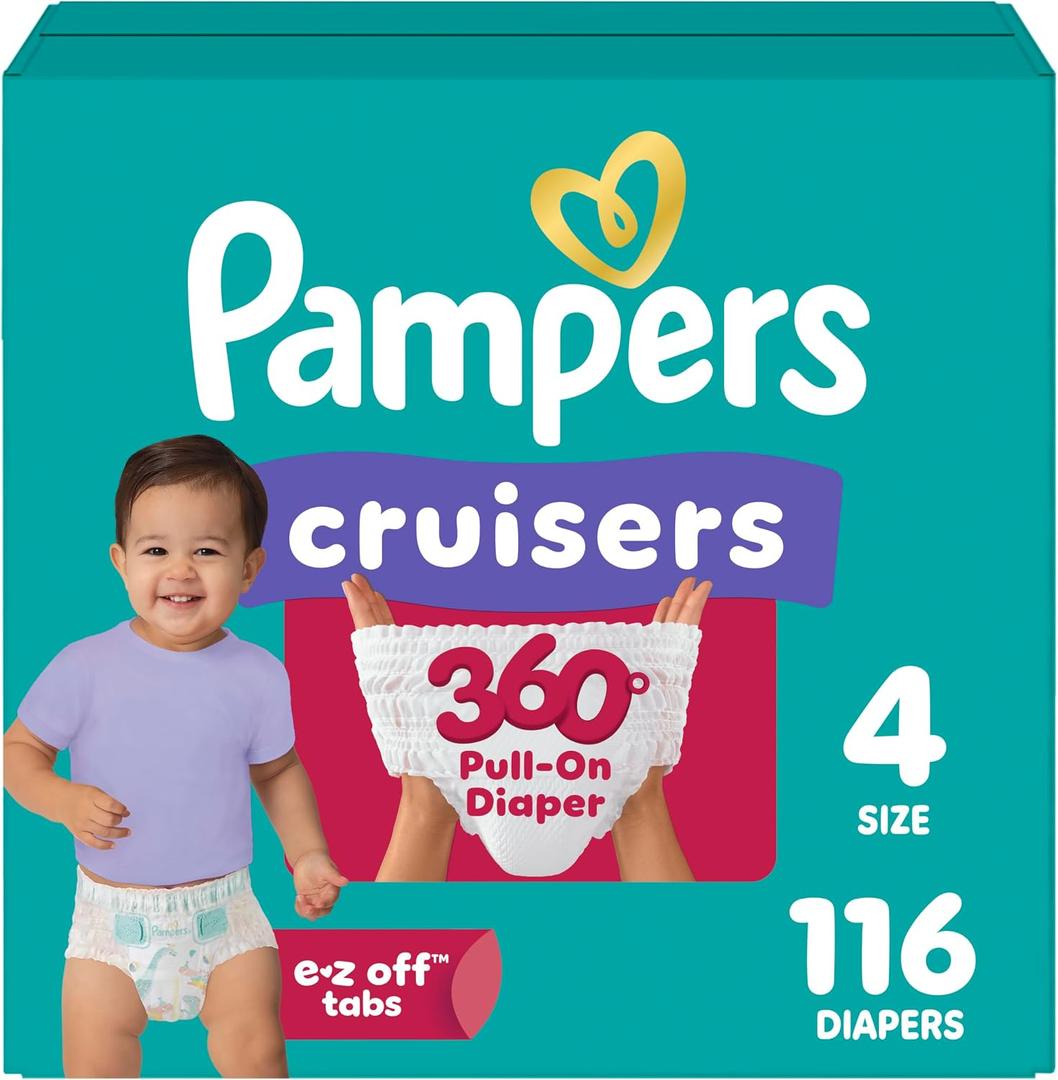 Pampers Diapers - Cruisers 360 - Size 4, 116 Count, up to 100% Leakproof Pull-On Diaper for Active Babies