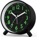 Retro Analog Alarm Clock with Night Light, Battery Operated, Easy to Set - Ascending Alarm, Snooze, Simple Round Metal Design for Bedroom, Desk, Bedside, Travel, Kids, Adults, Heavy Sleepers (Black)