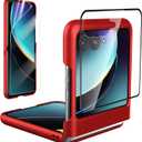 Foluu Slim Fit Case for Motorola Razr Plus 2023, with 1 Pack Soft Inner TPU Moto Razr Plus 2023 Screen Protector, 1 Pack Front Built-in Screen Protector, Matte PC Cover for Motorola Razr+ 2023 Red