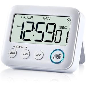 Digital Kitchen Timer Alarm Clock for Cooking, Large LCD Display Multi-Function, Strong Magnetic with Loud Alarm, Digital Timer for Kids,Teachers,Classroom, Exercise or Work (White)