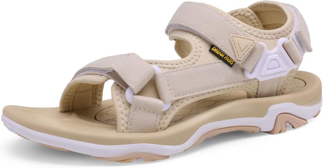 DREAM PAIRS Womens Arch Support Hiking Sandals Sport Outdoor Athletic Comfortable Summer Beach Water Sandals (7, Beige)