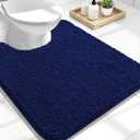 OLANLY Toilet Rugs U-Shaped 24x20, Extra Soft Absorbent Chenille Contour Bathroom Rugs for Toilet, Dry Quickly, Machine Washable, Non-Slip Bath Mat, Navy