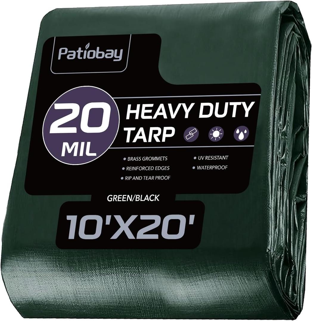 Tarp 10x20 Feet, 20 Mil Large Waterproof Tarps Heavy Duty with Brass Grommets, Thick Plastic Tarp, UV Resistant Tear&Fade Resistant, Reinforced Edges for Outdoor Pool Car Camp Tent
