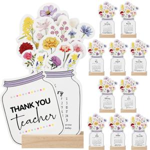 Crtiin 10 Sets Graduation Teacher Appreciation Gifts Desk Calendar 2026 2027 with Wooden Stand Mini Monthly Calendar Desktop Thank You Gift for Teacher Mentor Teaching Assistants Staff Office Supplies
