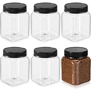 Nosiny 12 Pcs 24 oz Plastic Jars with Lids Airtight Food Containers Large Plastic Jars with Screw on Lids Refillable Kitchen Storage Containers for Dry Food, Coffee, Candy for Kitchen (Black)