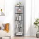 Wisuce Corner Shelf Stand - 5 Tier Black Bamboo Small Corner Bookshelf for Office Kitchen Bedroom Plant Stand Living Room Decor Small Space