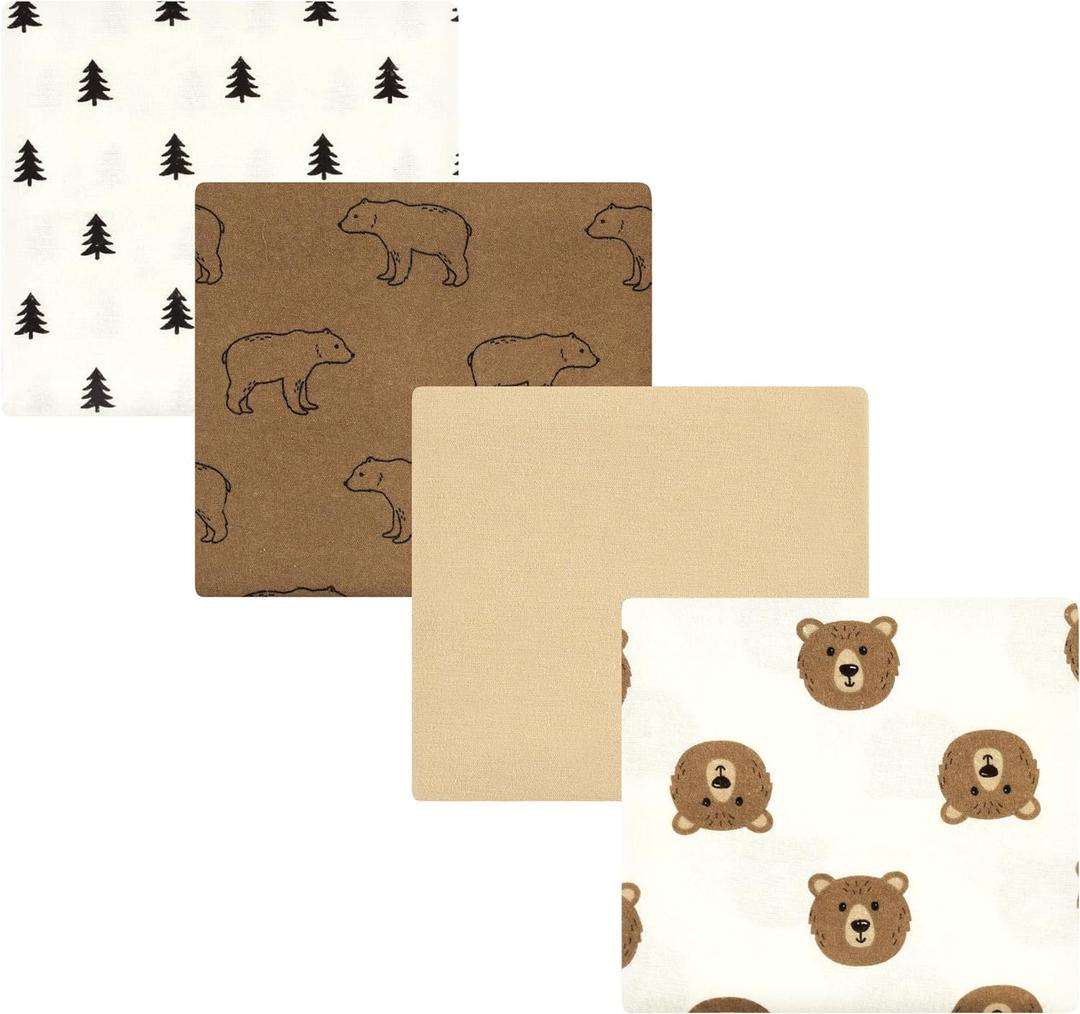 Hudson Baby Unisex Baby Cotton Flannel Receiving Blankets, Brown Bear, One Size