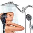 Shower Head,10'' Rain Shower Head with 11'' Angle Adjustable Extension Arm and Handheld Spray Combo/Flow Regulator/Shower System/Angle Adjustable/5Ft Hose, Height (Chrome, 8 Inch)