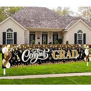 2025 Graduation Decorations-Congrats Grad Yard Sign Banner Decoration for Class of 2025 Graduation Party Supplies(Gold and Black)