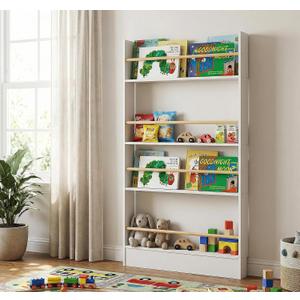 4 Tier Behind The Door Bookshelf, Space Saving Behind The Door Bookcase Wooden Kids Book Shelf for Bedroom Living Room Study White (120 * 70cm)