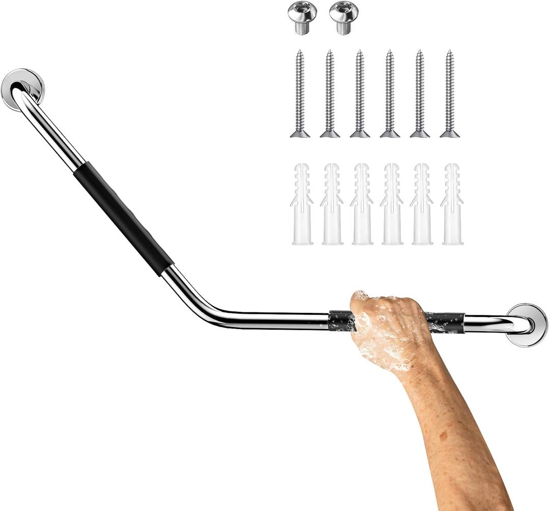 32 Inch Angled Grab Bars for Bathtubs and Showers Anti Slip, Shower Grab Bars for Seniors Wall Mount, Safety Handicap Grab Bars for Shower with Concealed Screws, Tesuchan (135)