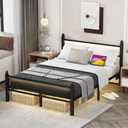 Jenmit Full Size Bed Frame with Charging Station & LED Lights, Metal Platform Bed Frame with Headboard and Footboard, Storage Space Under Bed, No Box Spring Needed, Noise Free, Easy Assembly, Black