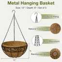 12 Inch Hanging Baskets for Plants Outdoor, 3 Pack Metal Wire Hanging Planters with Coco Coir Liners, Rust-Resistant Flower Basket with Chains & Hooks for Garden Patio Porch Deck Balcony