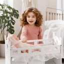 Wooden Baby Doll Crib, Doll Bed with Storage & Bedding, Doll Furniture | Wooden doll crib with bedding, storage space, hanging bag and hooks, perfect doll furniture for 18-21 inch dolls., 22 x 10.8 x 21.3 inches