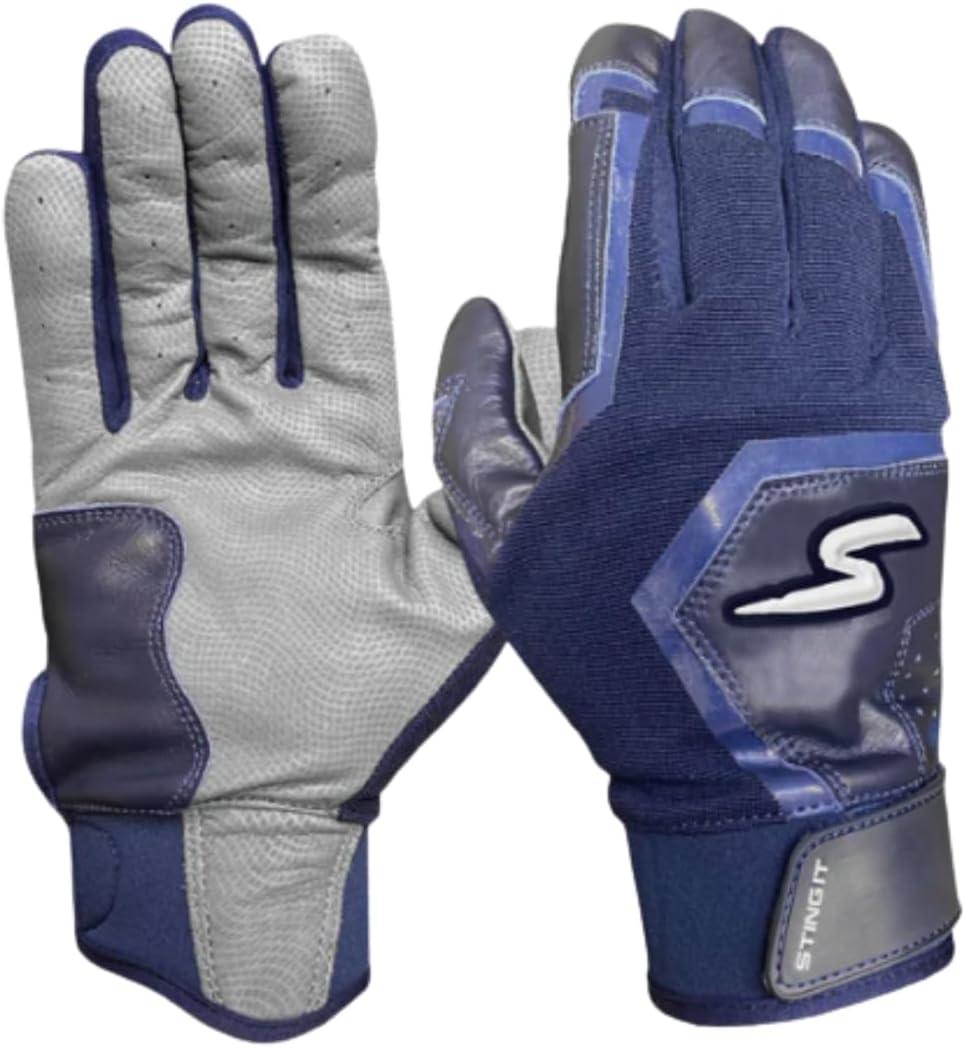 Stinger Sports Traditional Short Cuff Batting Gloves (Sting Squad and Color Crush) - Baseball and Softball Gloves for Adult & Youth - Ultra Soft, Durable, Breathable, Sheepskin Leather (Navy)