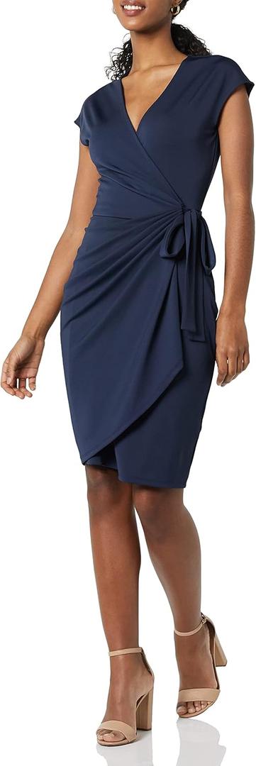 Amazon Essentials Women's Classic Cap Sleeve Wrap Dress (in Plus Size) (1X, Navy)