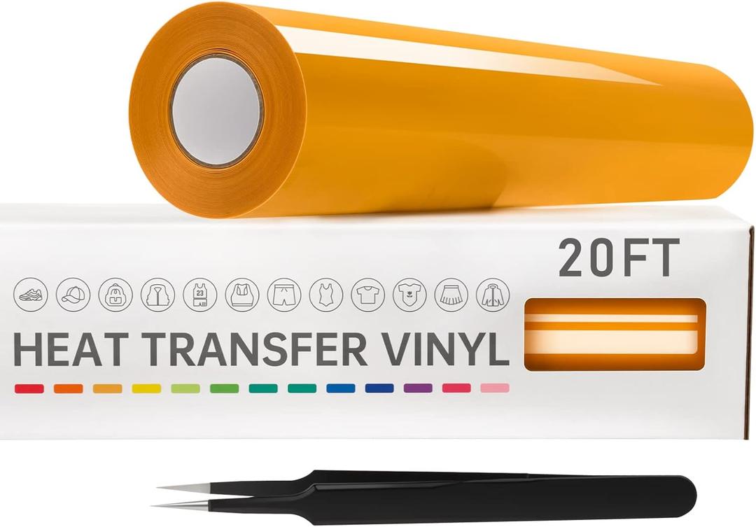 VinylRus Heat Transfer Vinyl-12 x 20ft Yellow Iron on Vinyl Roll for Shirts, HTV Vinyl for Silhouette Cameo, Cricut, Easy to Cut & Weed