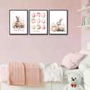 3Pcs Easter Bunny Poster Wall Art Pink Easter Eggs Wreath Canvas Prints Cute Watercolor Rabbit Pictures Wall Decor for Baby Boys And Girls Living Room Bedroom Home Decoration Un framed (24"L x 16"W)