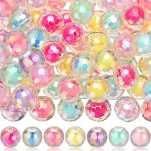 Hotop 126 Pcs Shiny Ab/UV Color Acrylic Faceted 15mm Bubblegum Beads 7 Colors Mixed Lots DIY Acrylic Round Bubble Beads for Pen Jewelry Bracelet Making Gifts(Colorful)