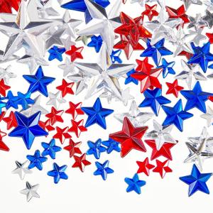 Chuangdi 516 Pcs Acrylic Star Rhinestone Crystal Gems Rhinestone Flat Back 18mm/12mm/10mm/6mm for 4th of July Wedding Birthday Decoration DIY Clothes Shoes Jewelry Making Crafts(Red White Blue)