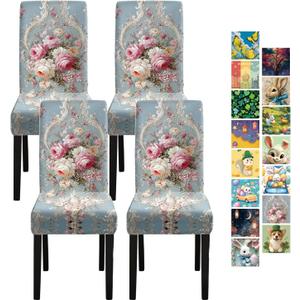 Easter Festive Decorations Chair Covers St. Patrick's Day Chair Back Cover Stretch Ramadan Seat Cover for Dining Room,Party,Banquet,Hotel,Ceremony (4, Flower)